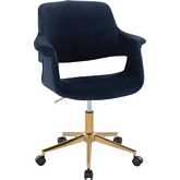 Vintage Flair Office Chair in Gold & Blue Velvet